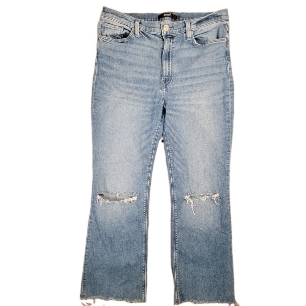 Hudson Barbara High Rise Bootcut Crop Jeans 32 Light Wash Distressed Raw Hem